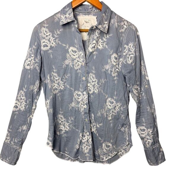 Cino Mimosa Vintage Blue Embroidered Button Down Shirt XS Quiet Luxury Capsule - Picture 3 of 10